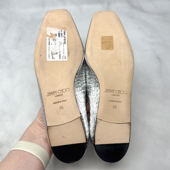 NEW Jimmy Choo Joselyn Croc Metallic Leather Square Toe Loafer Flat Shoes Silver - Picture 8 of 12